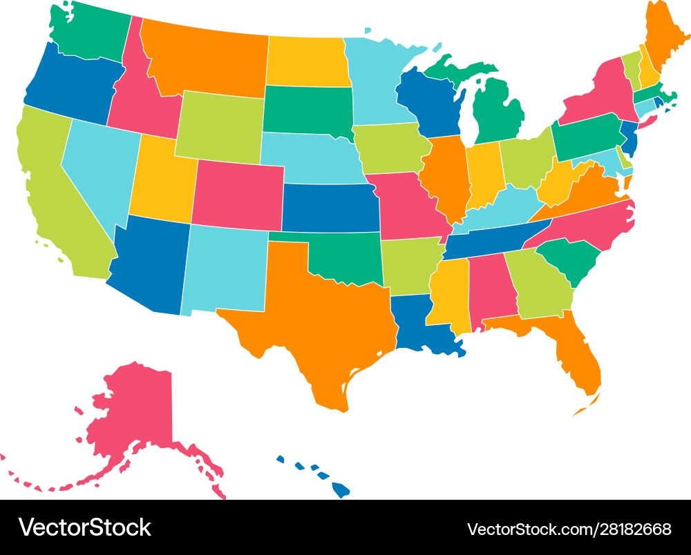 United States Political Map Bright Colors Royalty Free Vector VectorStock United States Political Map Bright Colors Royalty Free Vector VectorStock