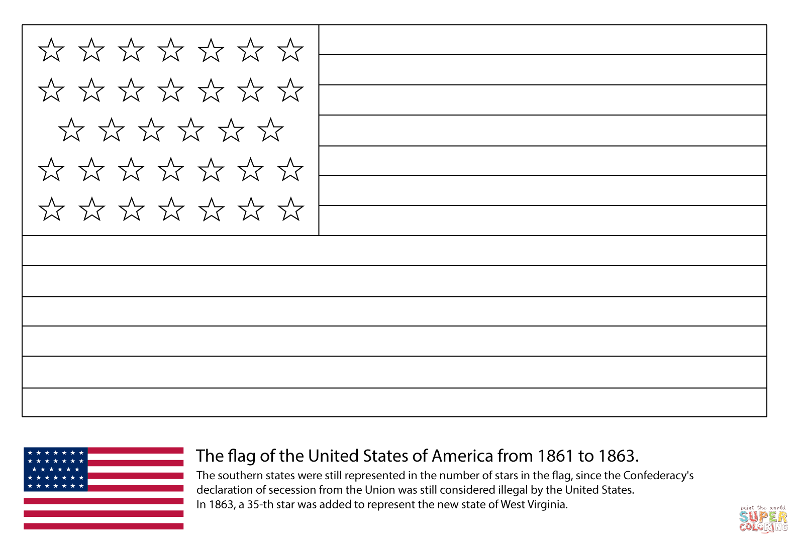 US Flag With 34 Stars 1861 1863 Coloring Page Free Printable