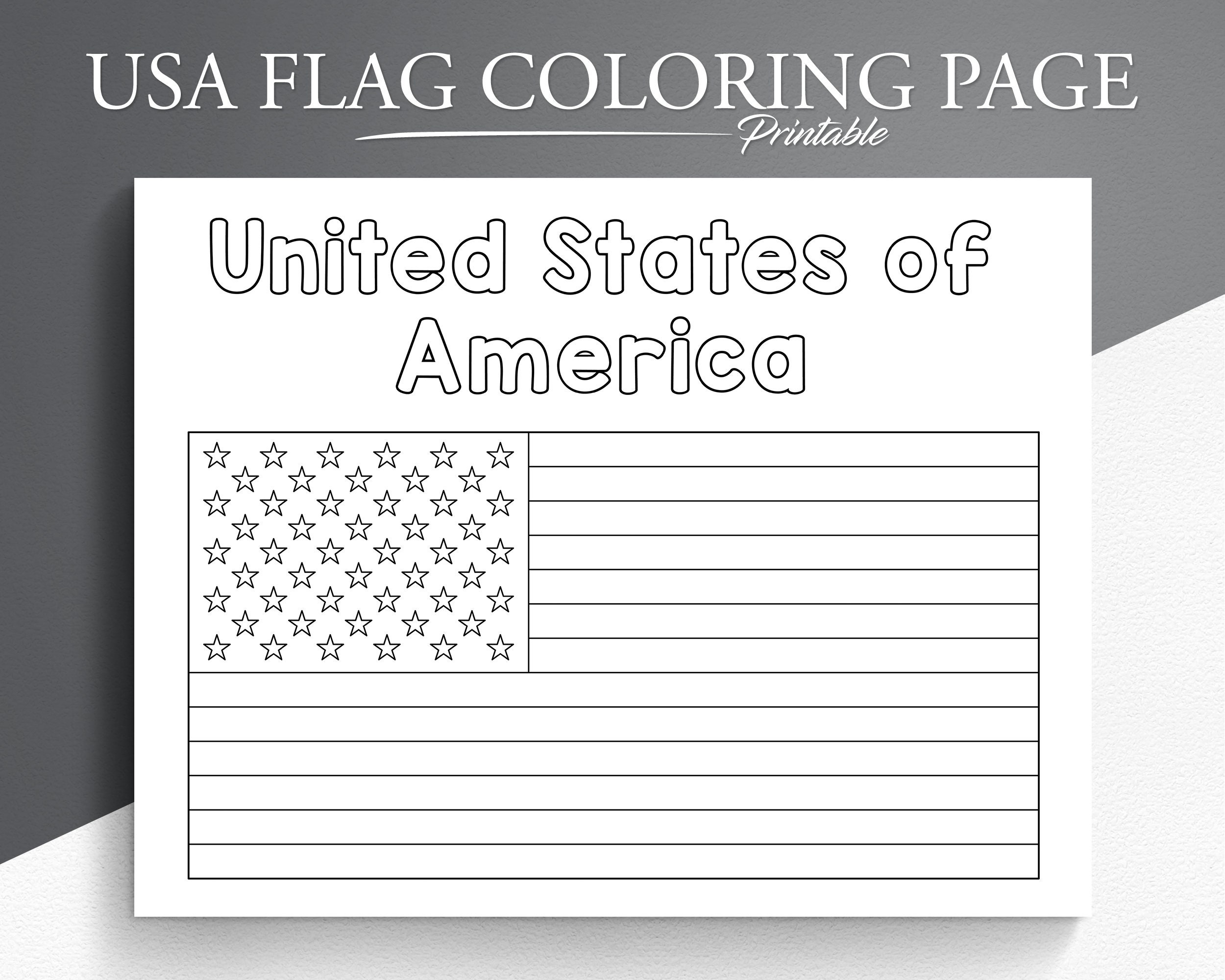 USA Flag Coloring Page Printable American Flag Activity PDF Etsy
