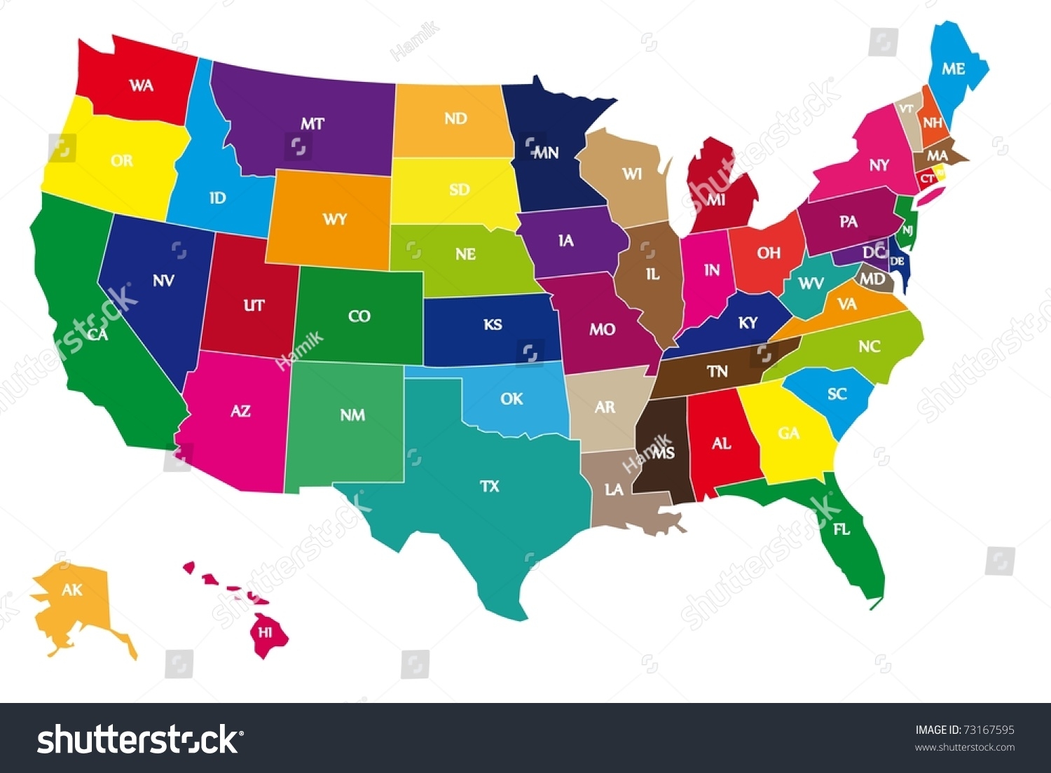 Usa Multi Color Map Borders Countries Stock Illustration 73167595 Shutterstock