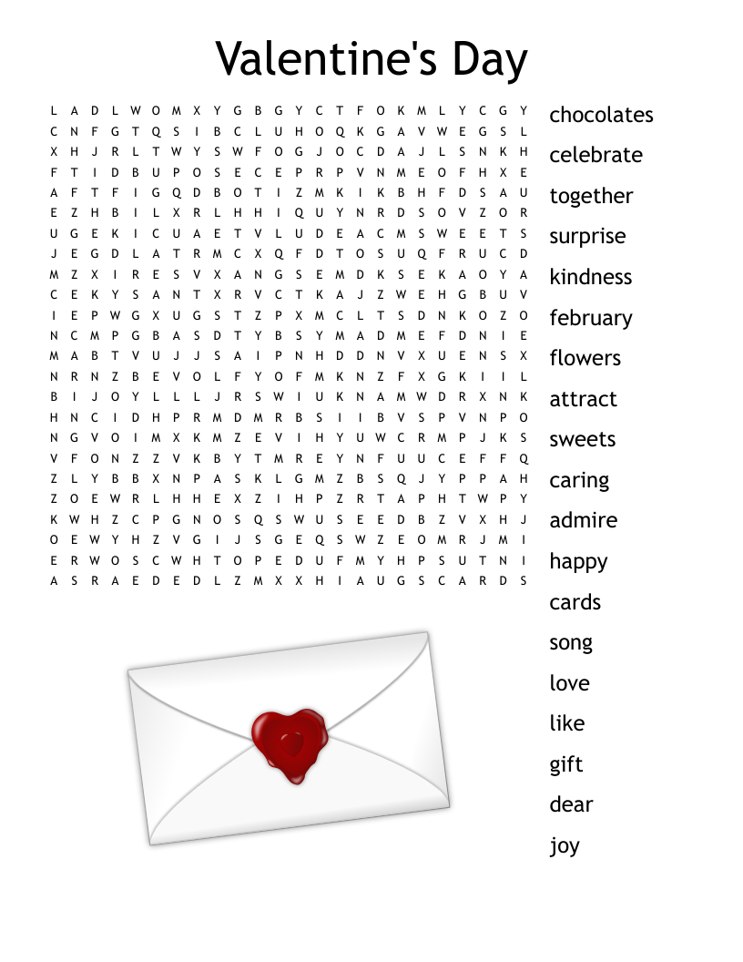 Valentine s Day Word Search WordMint