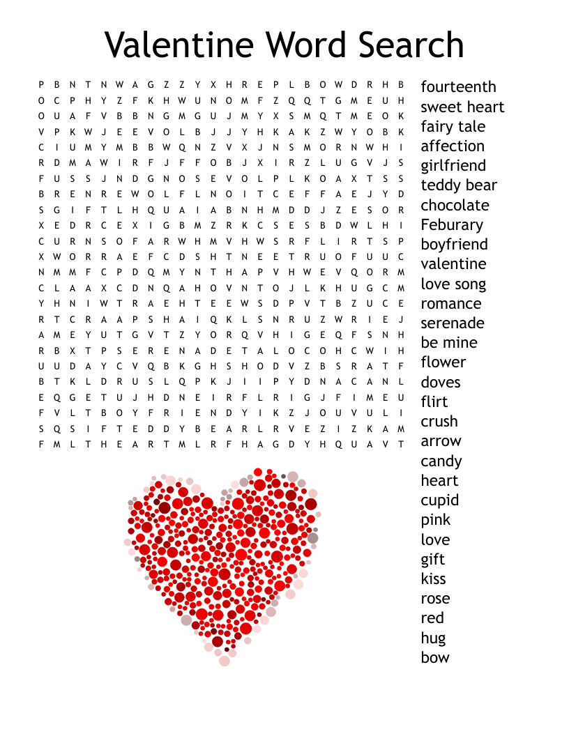 Valentines Day Word Search WordMint Valentines Day Word Search WordMint