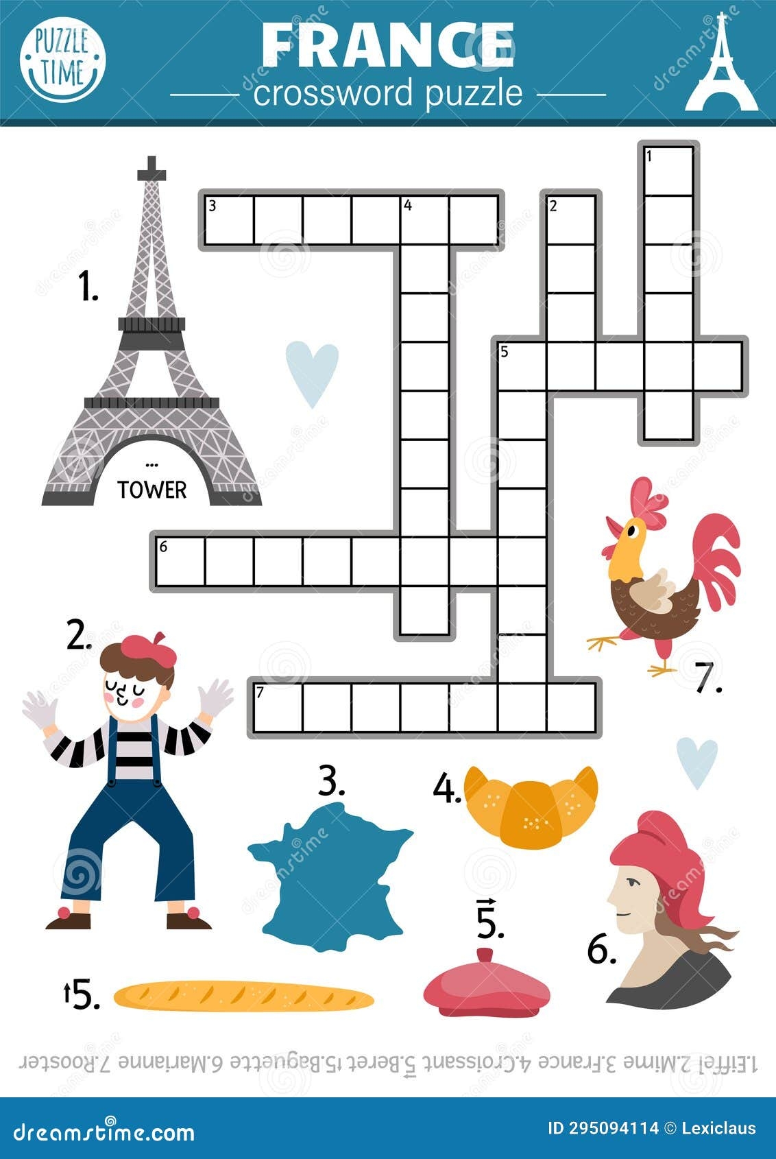 Vector France Crossword Puzzle For Kids Simple French Quiz For Children With Traditional Symbols Stock Vector Illustration Of Mime Word 295094114