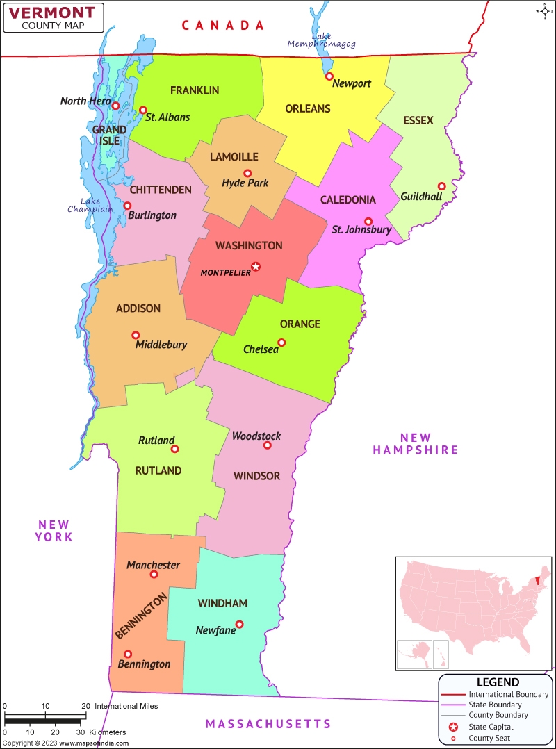Vermont Map Map Of Vermont VT State With County