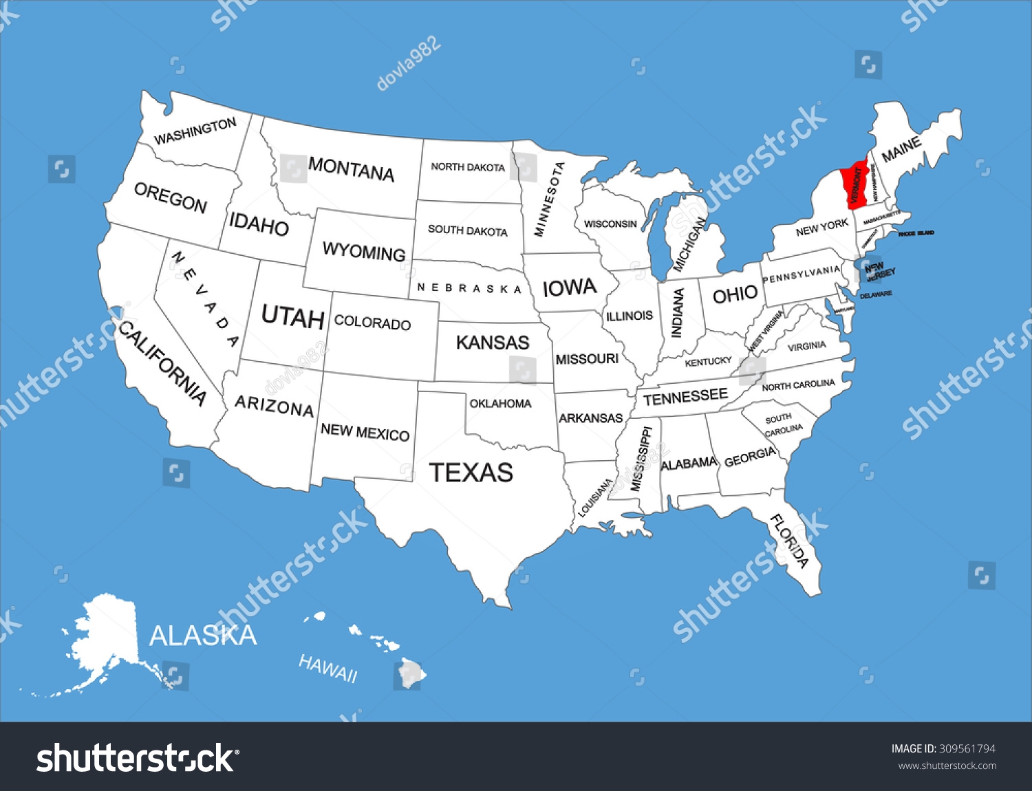 Vermont State Usa Vector Map Isolated Stock Vector Royalty Free 309561794 Shutterstock