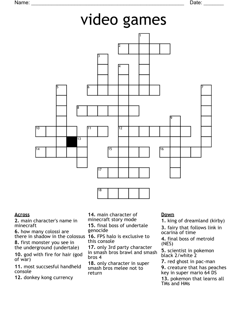 Video Games Crossword WordMint Video Games Crossword WordMint