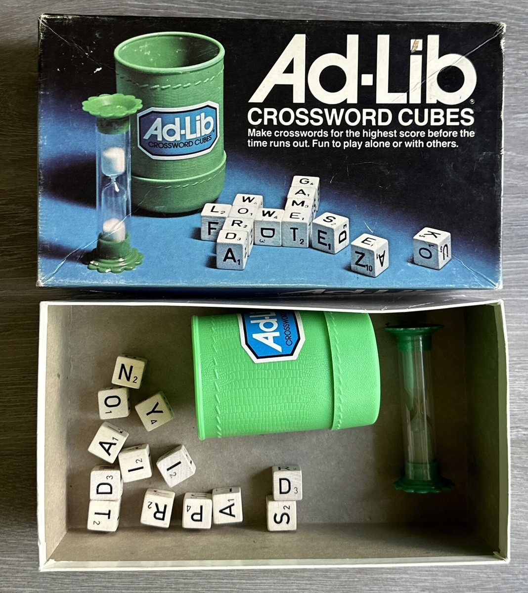 Vintage 1975 ES Lowe Milton Bradley AD LIB CROSSWORD CUBES Game 948 Complete EBay