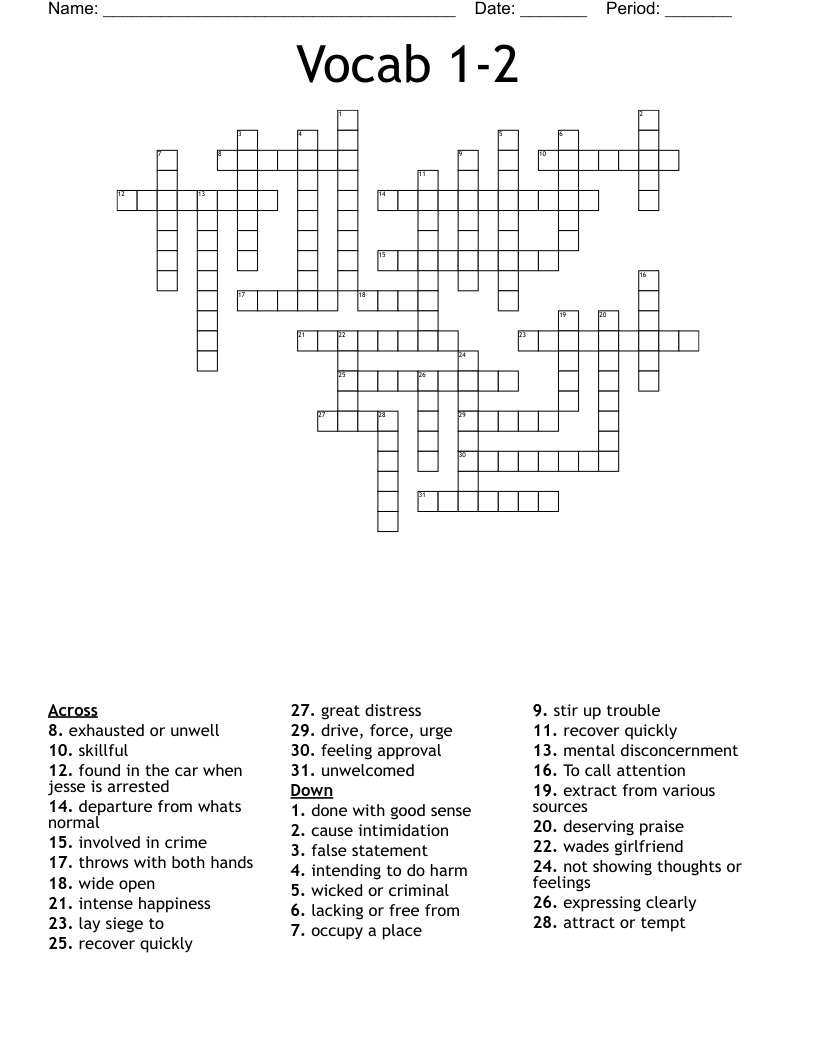 Vocab 1 2 Crossword WordMint