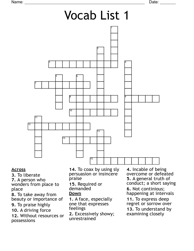 Vocab List 1 Crossword WordMint