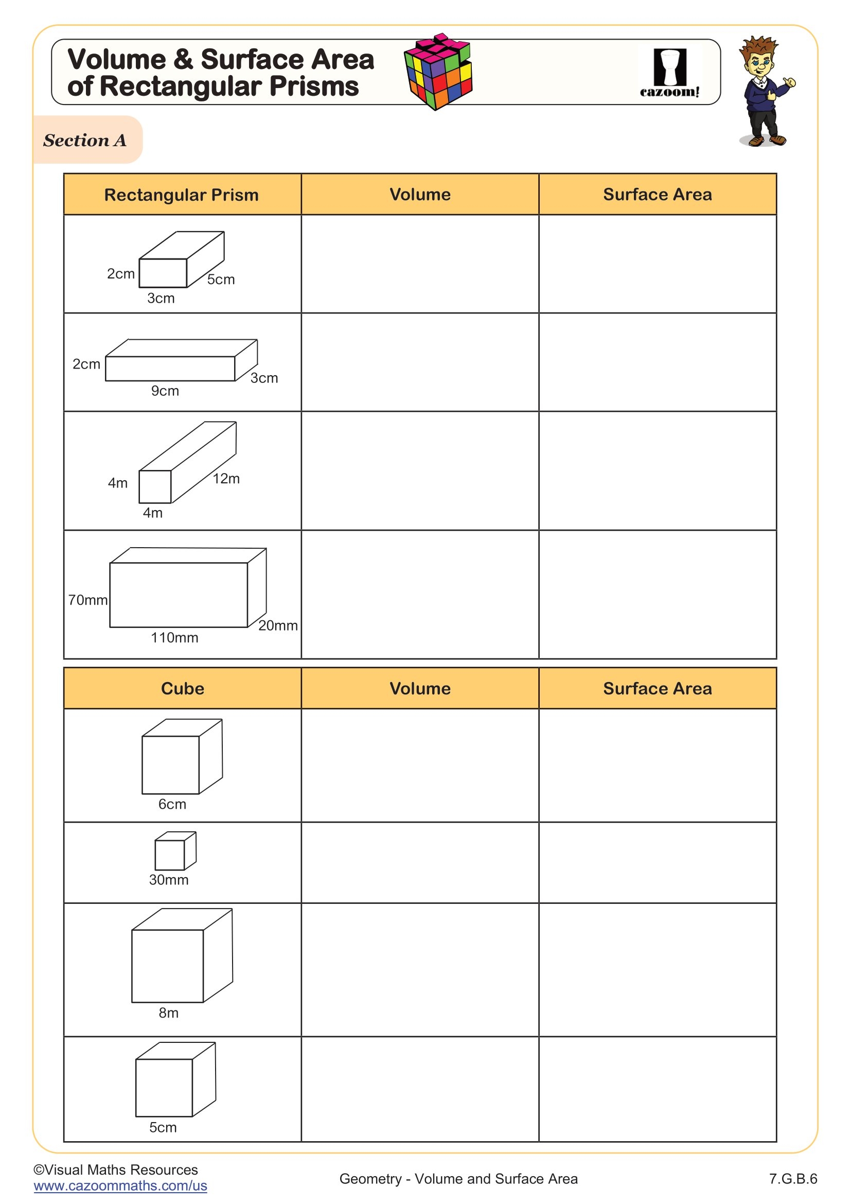 Volume And Surface Area Of Rectangular Prisms Worksheet 7th Grade PDF Worksheets