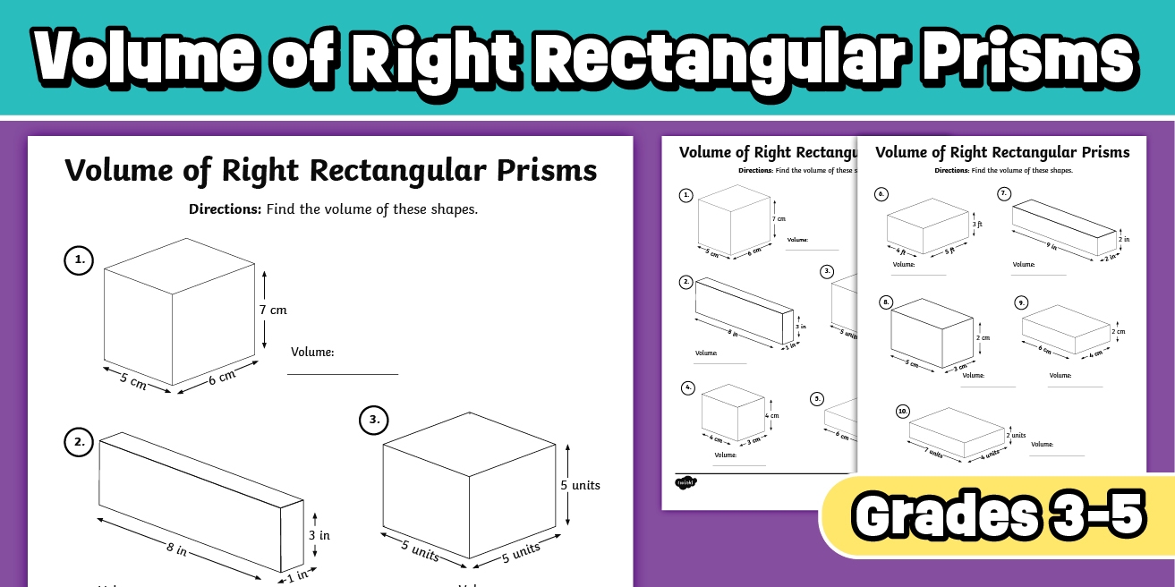 Volume Of Right Rectangular Prisms Worksheet For 3rd 5th Grade