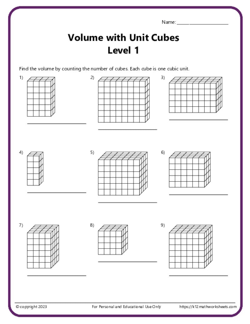 Volume With Unit Cubes K12 Math Worksheets