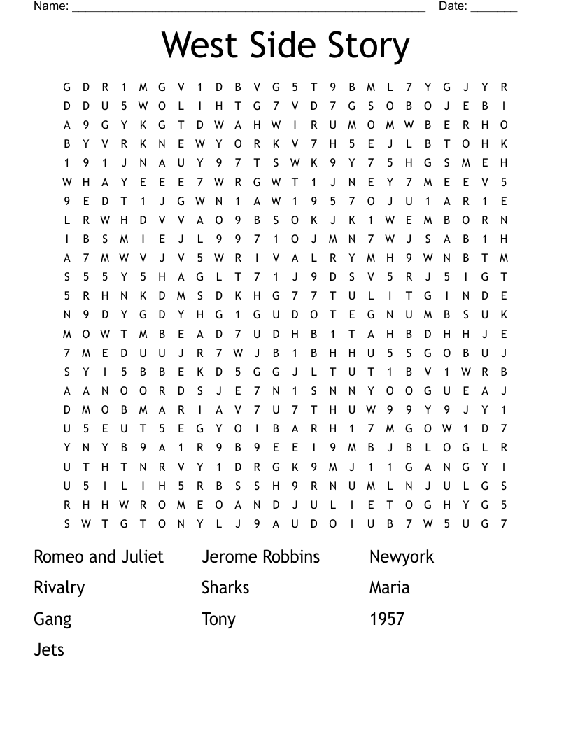 West Side Story Word Search WordMint West Side Story Word Search WordMint