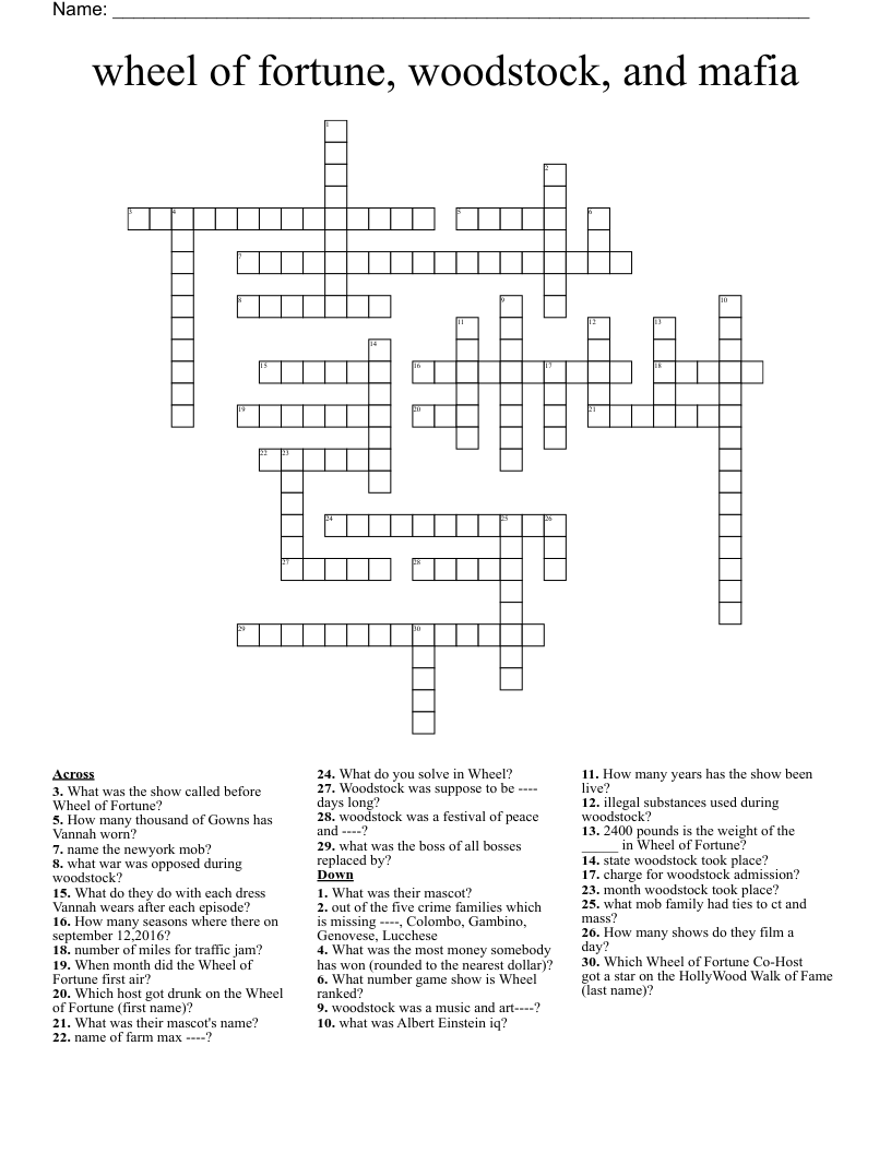 Wheel Of Fortune Crossword WordMint