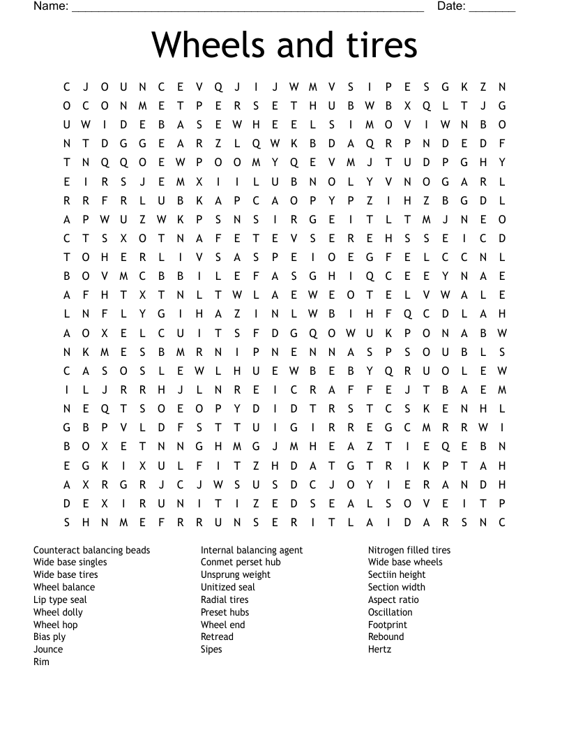Wheels And Tires Word Search WordMint
