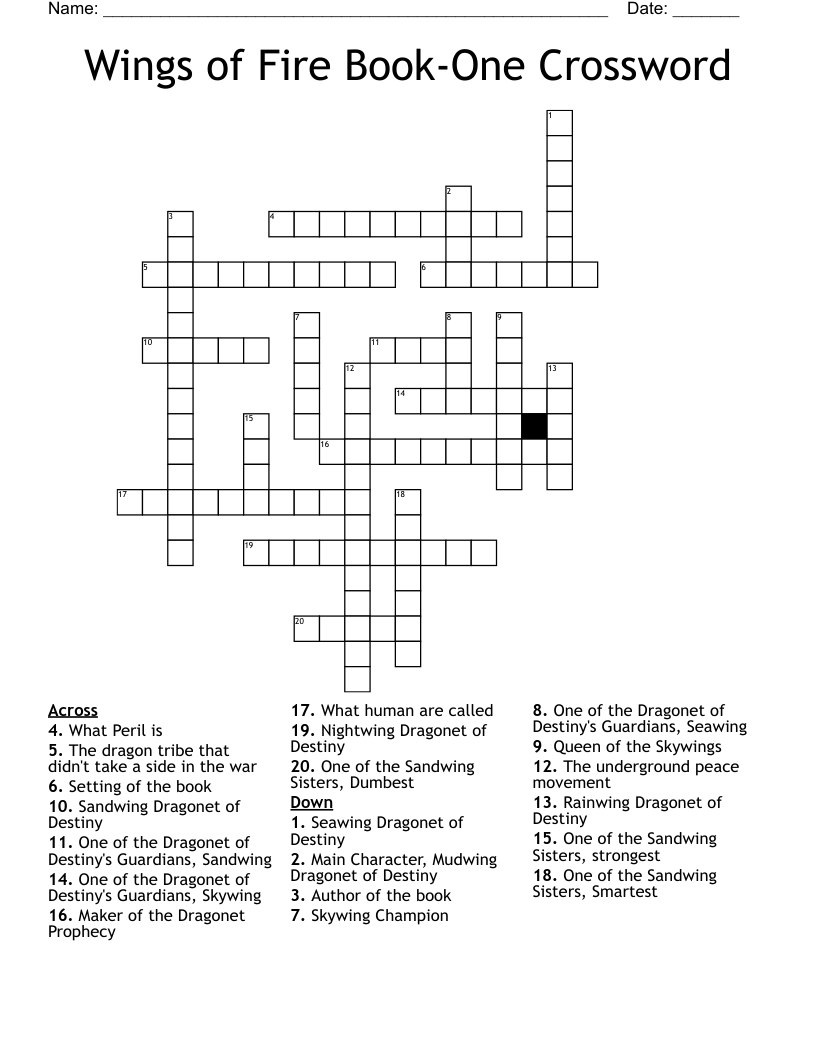 Wings Of Fire Book One Crossword WordMint