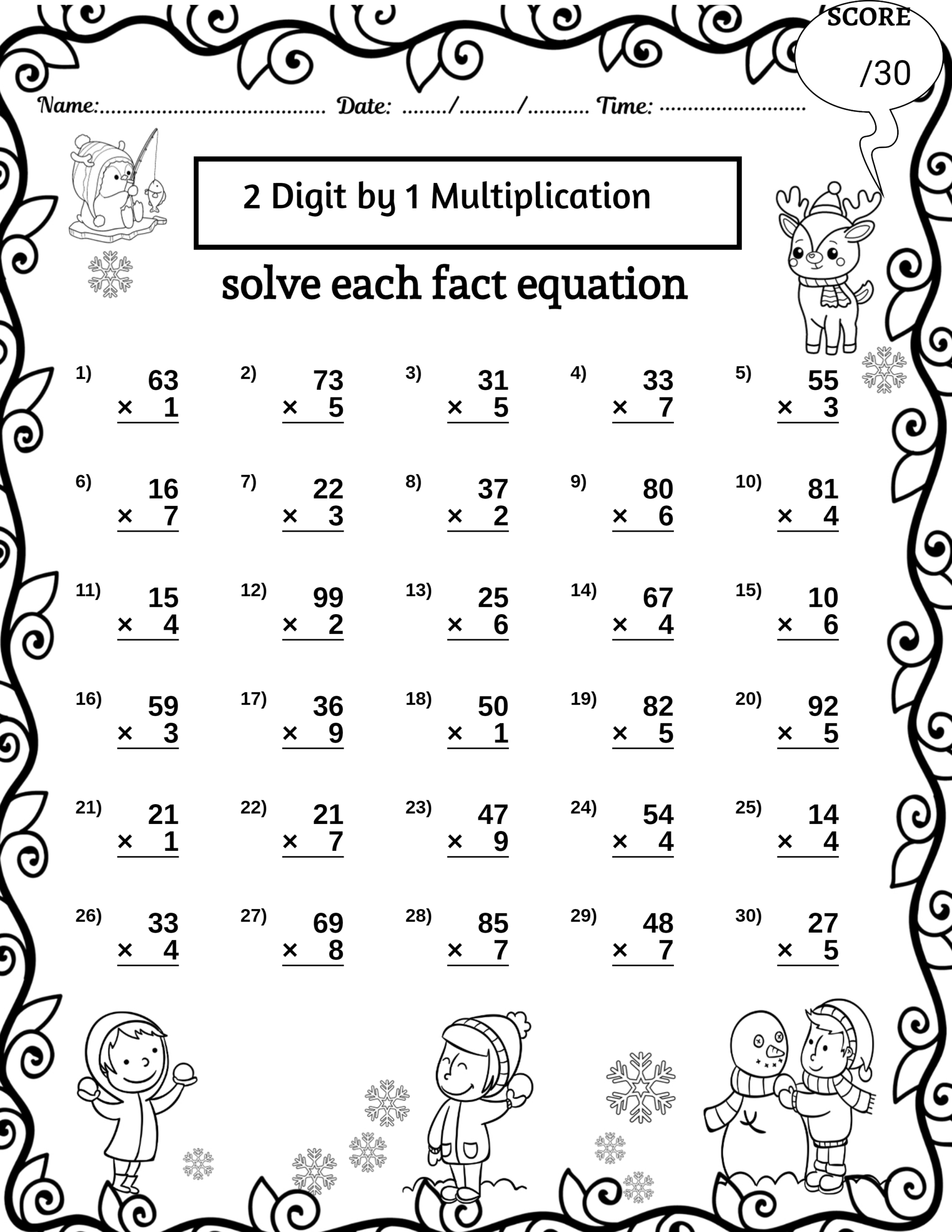 2 by 1 digit multiplication