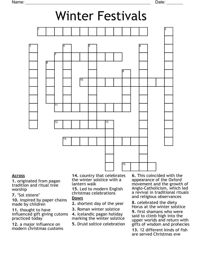 Winter Festivals Crossword WordMint