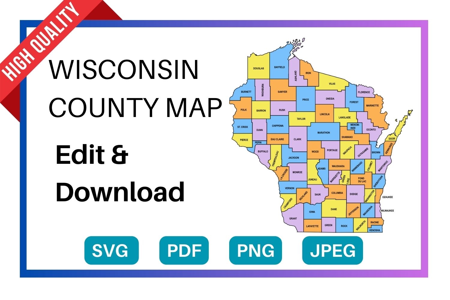 Wisconsin County Map Editable Printable State County Maps Wisconsin County Map Editable Printable State County Maps