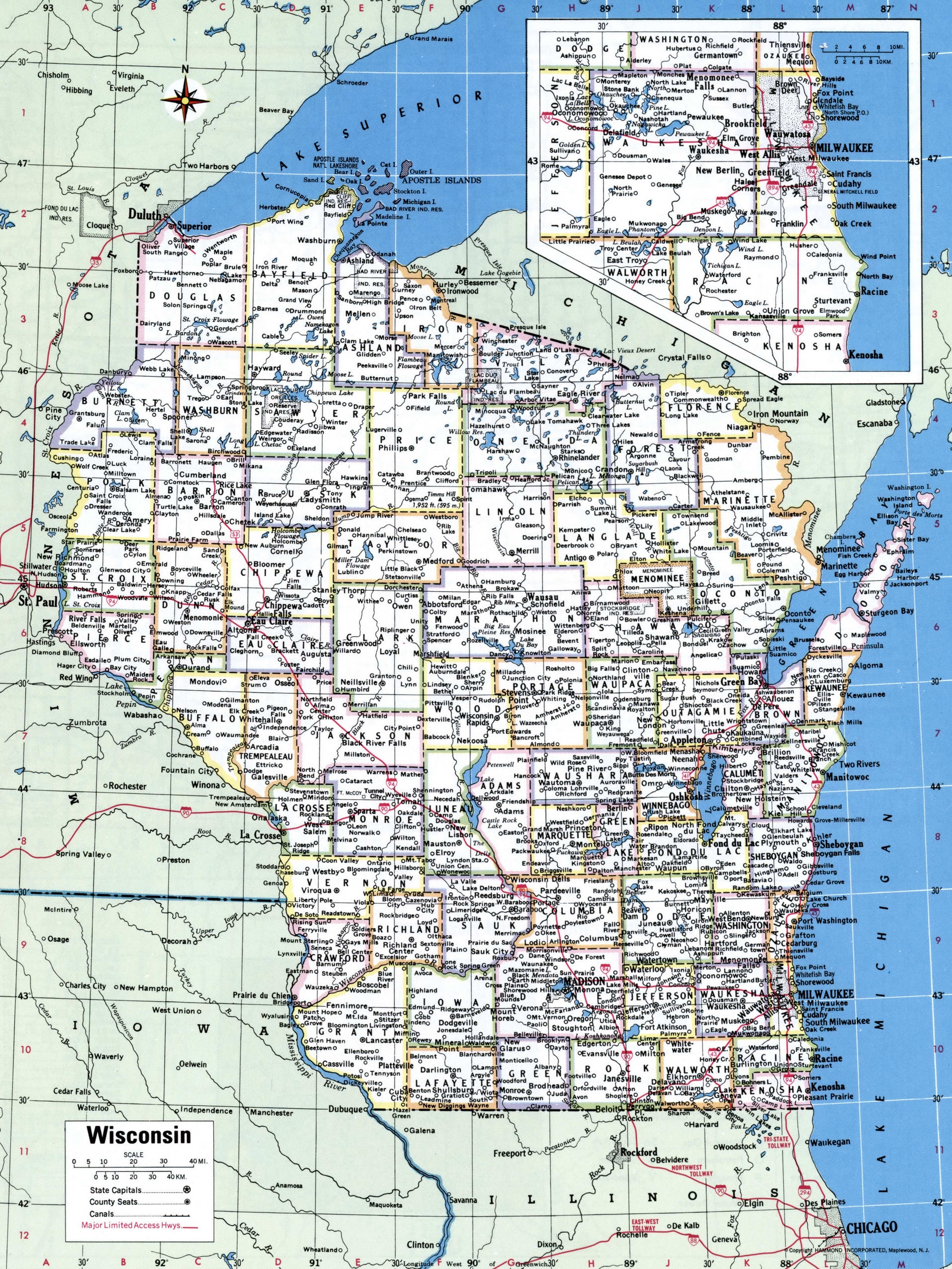wisconsin county map with cities