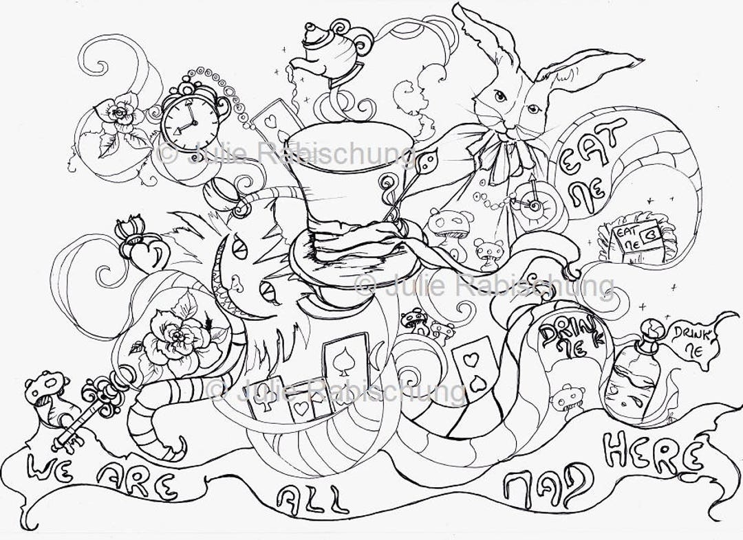 Wonderland Coloring Page alice In Wonderland Coloring Page wonderland Coloring wonderland Adult Coloring alice In Wonderland Coloring Etsy