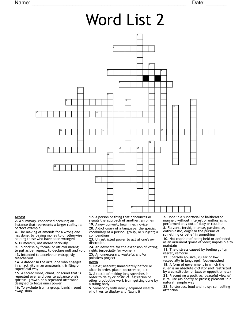 Word List 2 Crossword WordMint