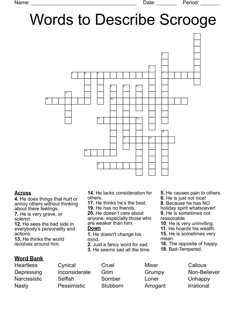 Words To Describe Scrooge Crossword WordMint Words To Describe Scrooge Crossword WordMint