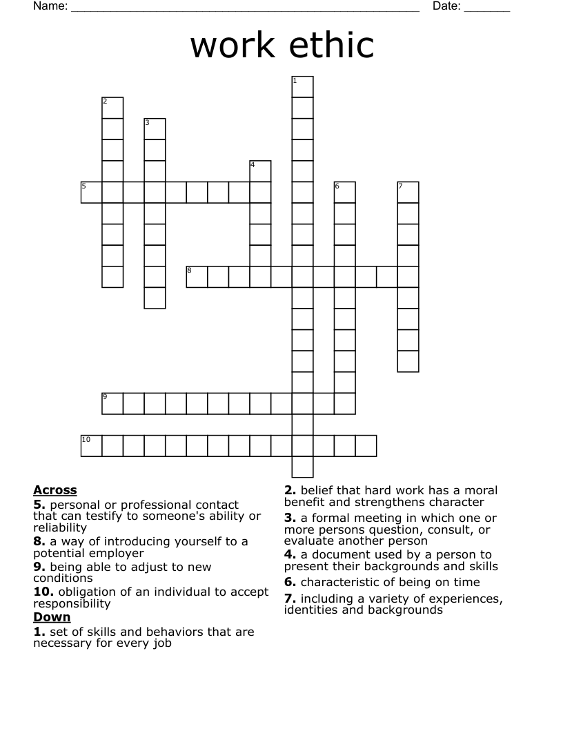 Work Ethic Crossword WordMint