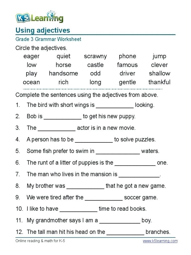 4th grade english worksheets