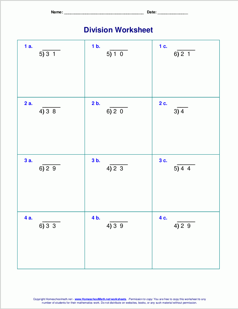 6th grade division worksheets