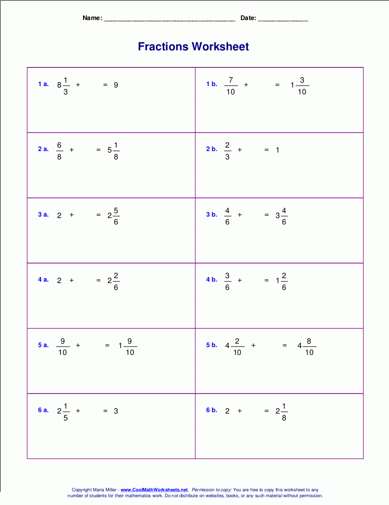 Worksheets For Fraction Addition Worksheets For Fraction Addition