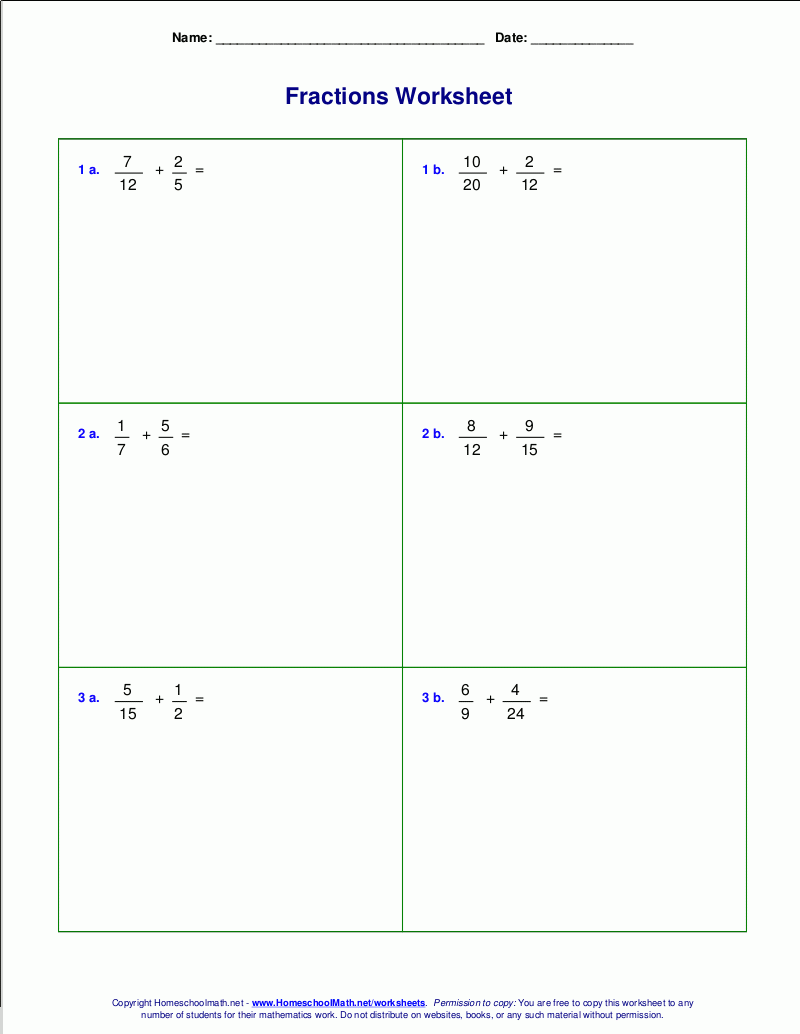 Worksheets For Fraction Addition