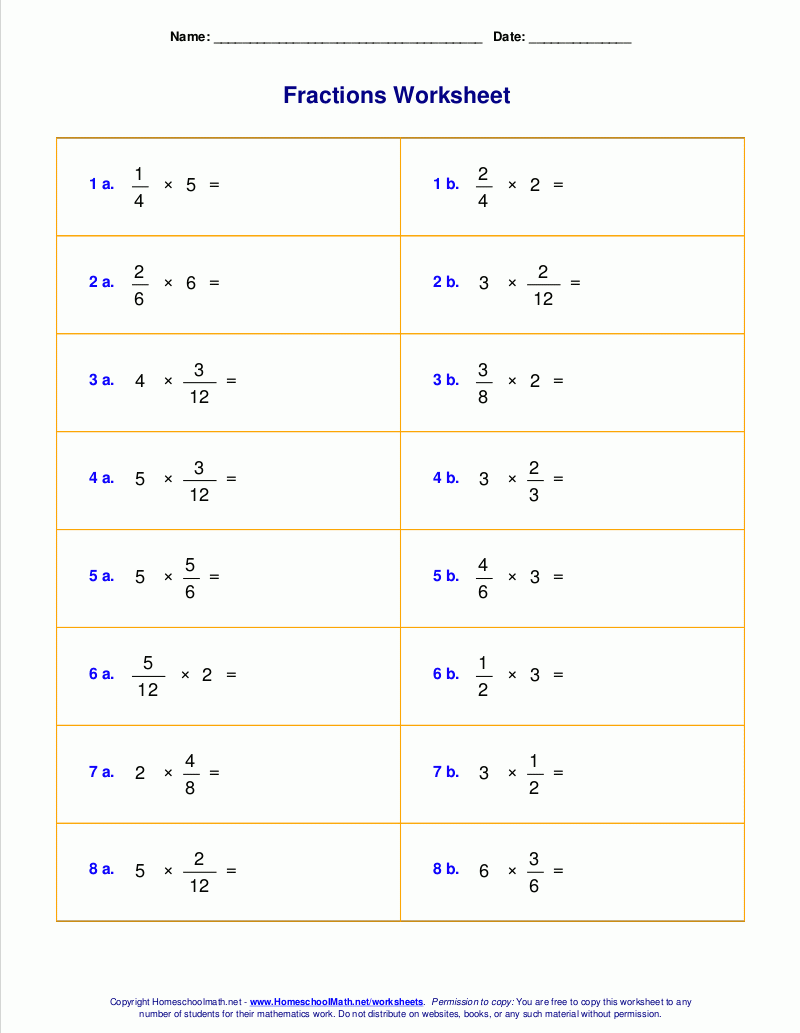 Worksheets For Fraction Multiplication