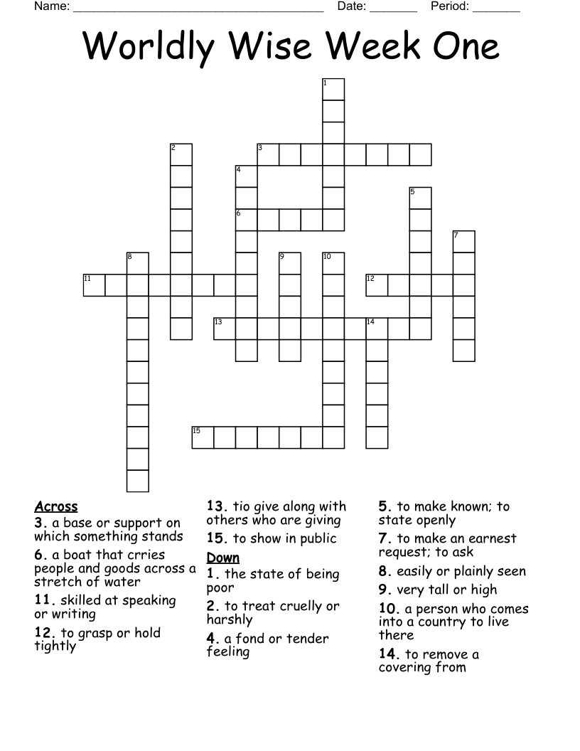 Worldly Wise Week One Crossword WordMint