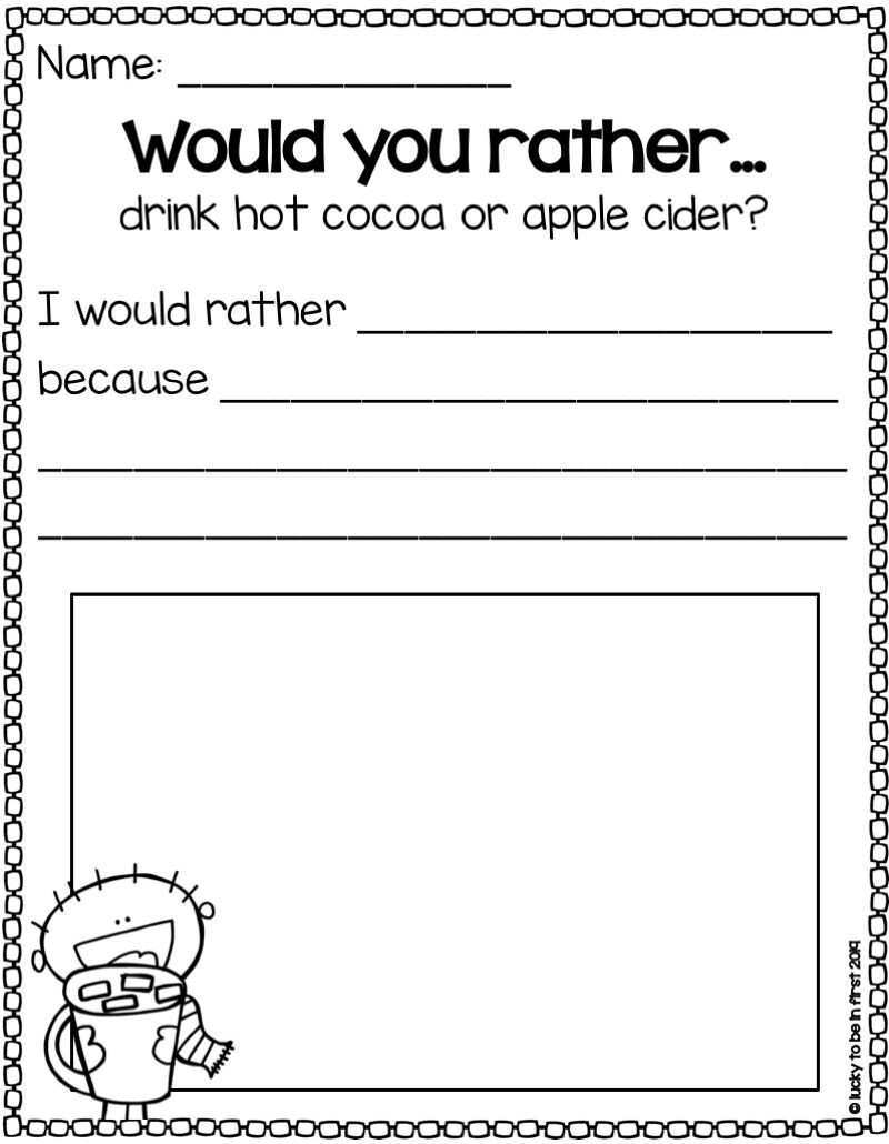 Would You Rather Opinion Writing Prompts For 1st Grade Printable