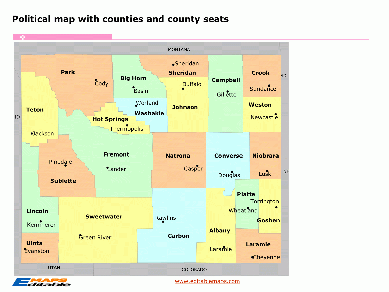 Wyoming County Map Editable PowerPoint Maps