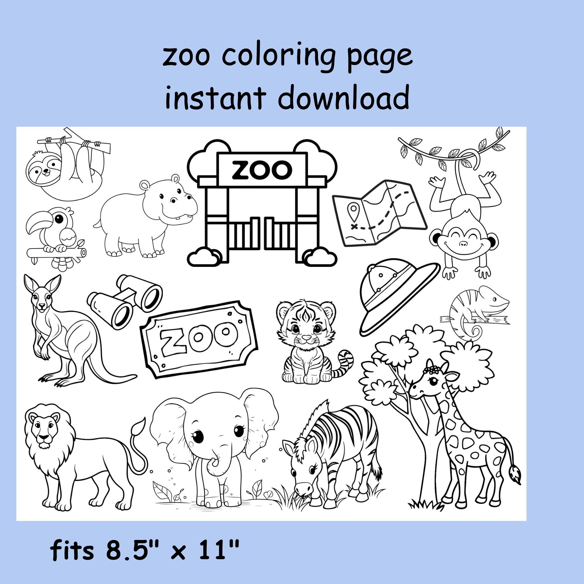 Zoo Animals Coloring Page Safari Theme PDF Download Etsy Israel Zoo Animals Coloring Page Safari Theme PDF Download Etsy Israel